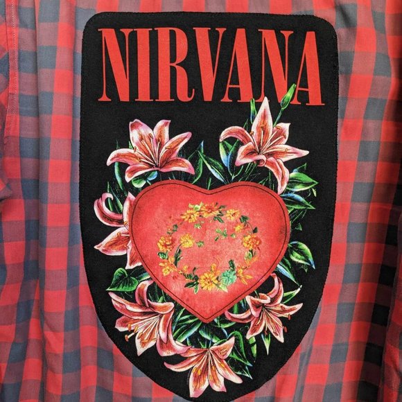 Nirvana Music Artist Band Custom Red Flannel Button Down Shirt Sz XL - Picture 2 of 6